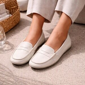 Rockport White Leather Penny Loafers Machine Washable Comfort Size 8
